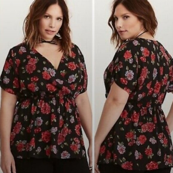 Torrid Babydoll Faux Wrap Floral V Neckline Pullover Plus Size Curvy Size 1X - Picture 1 of 12